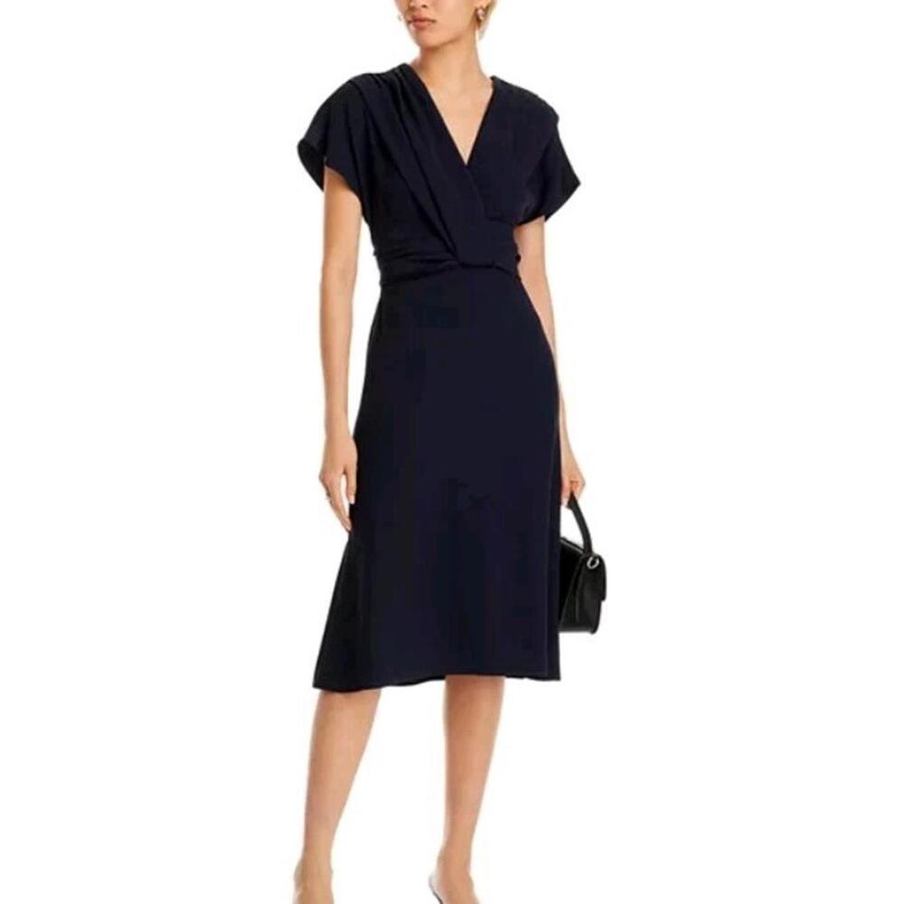 NWT HUGO BOSS Debasa Drape Front Midi Women's Dress - Navy, Size 2 36 Eur